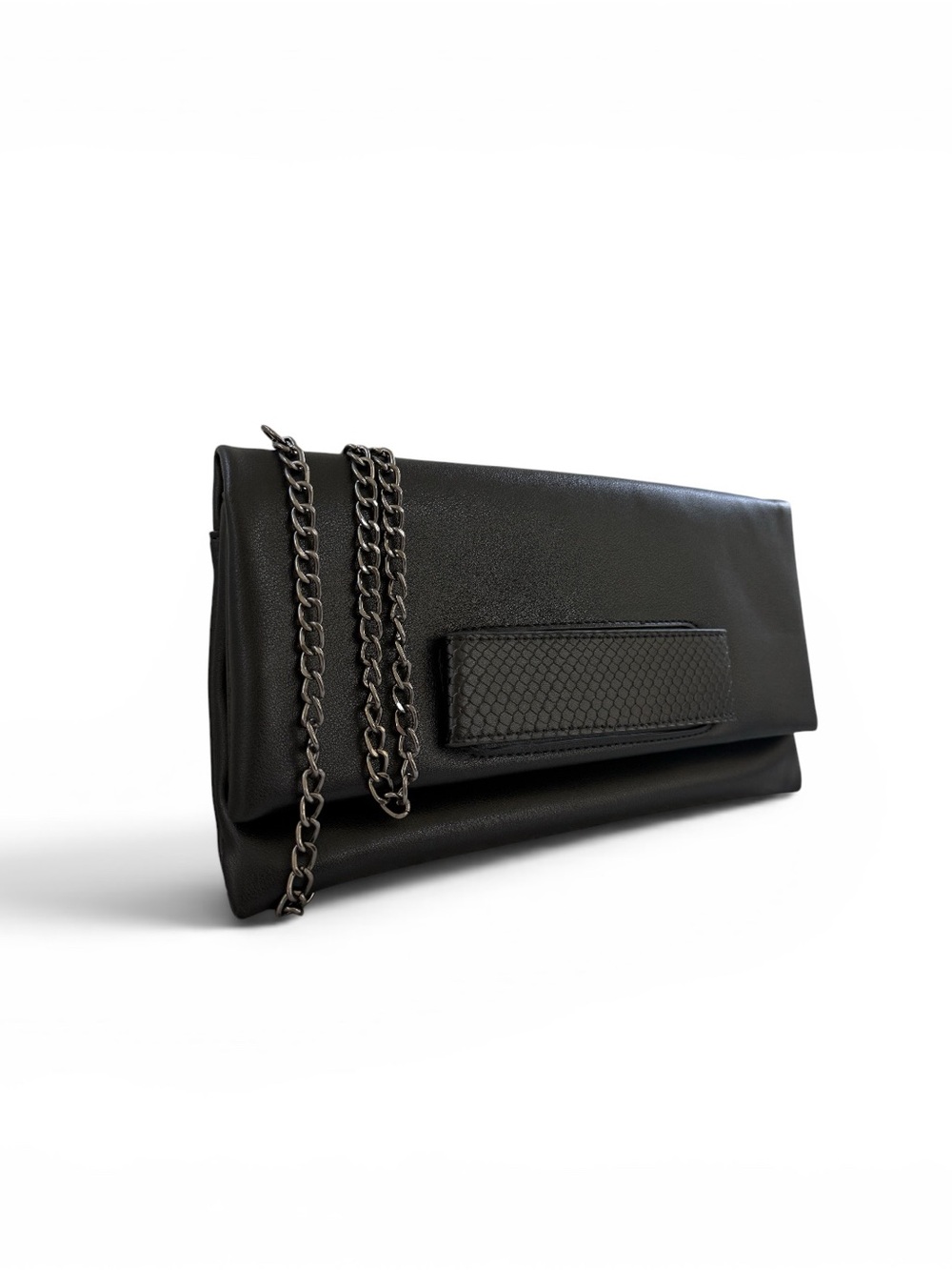 Elegant Black Foldover Chain-Strap Clutch